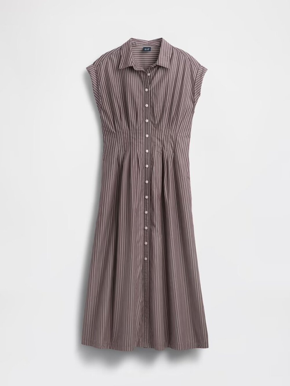 Gap Poplin Cinched Midi Shirtdress in Brown Stripe Size Large